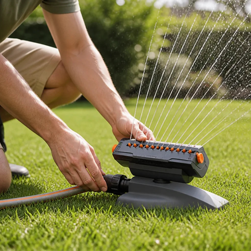 Adjustable Spray Width Oscillating Sprinkler with Quick-Connect Fitting (16-Nozzle)