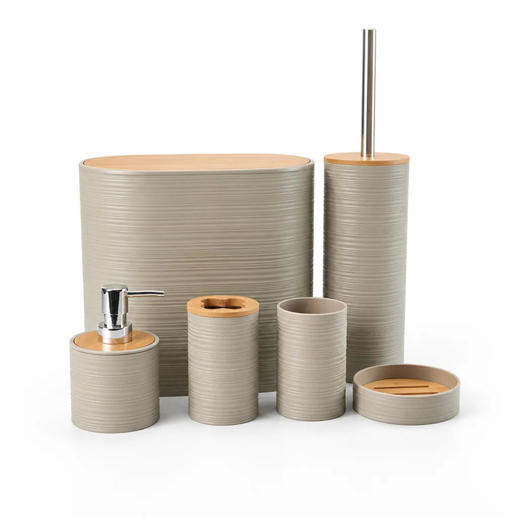 Bamboo-Accented Bathroom Accessory Set (Set of 6)