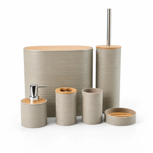 Bamboo-Accented Bathroom Accessory Set (Set of 6)