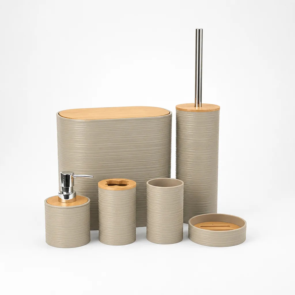 Bamboo-Accented Bathroom Accessory Set (Set of 6)