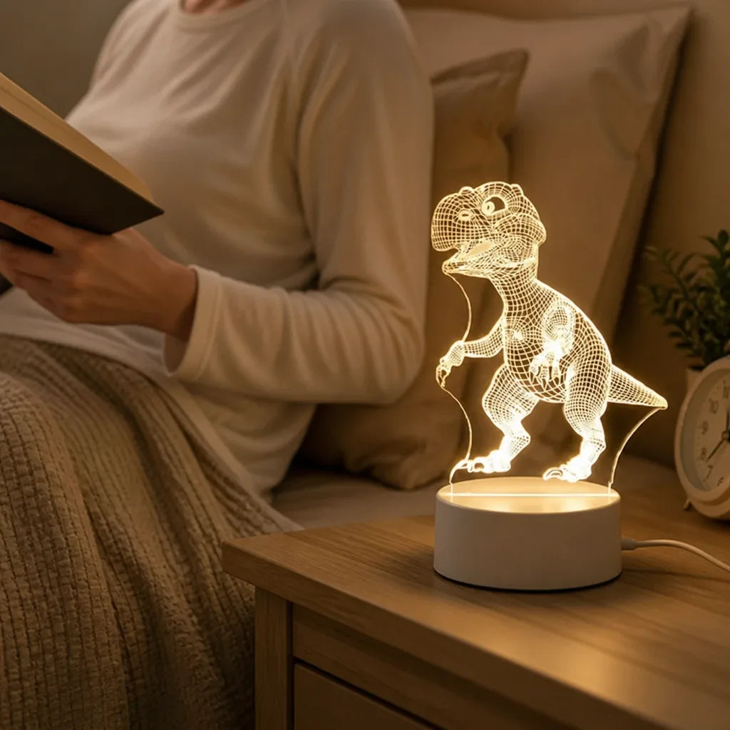 Color-Changing LED USB-Powered Dinosaur Night Light (3D Illusion)