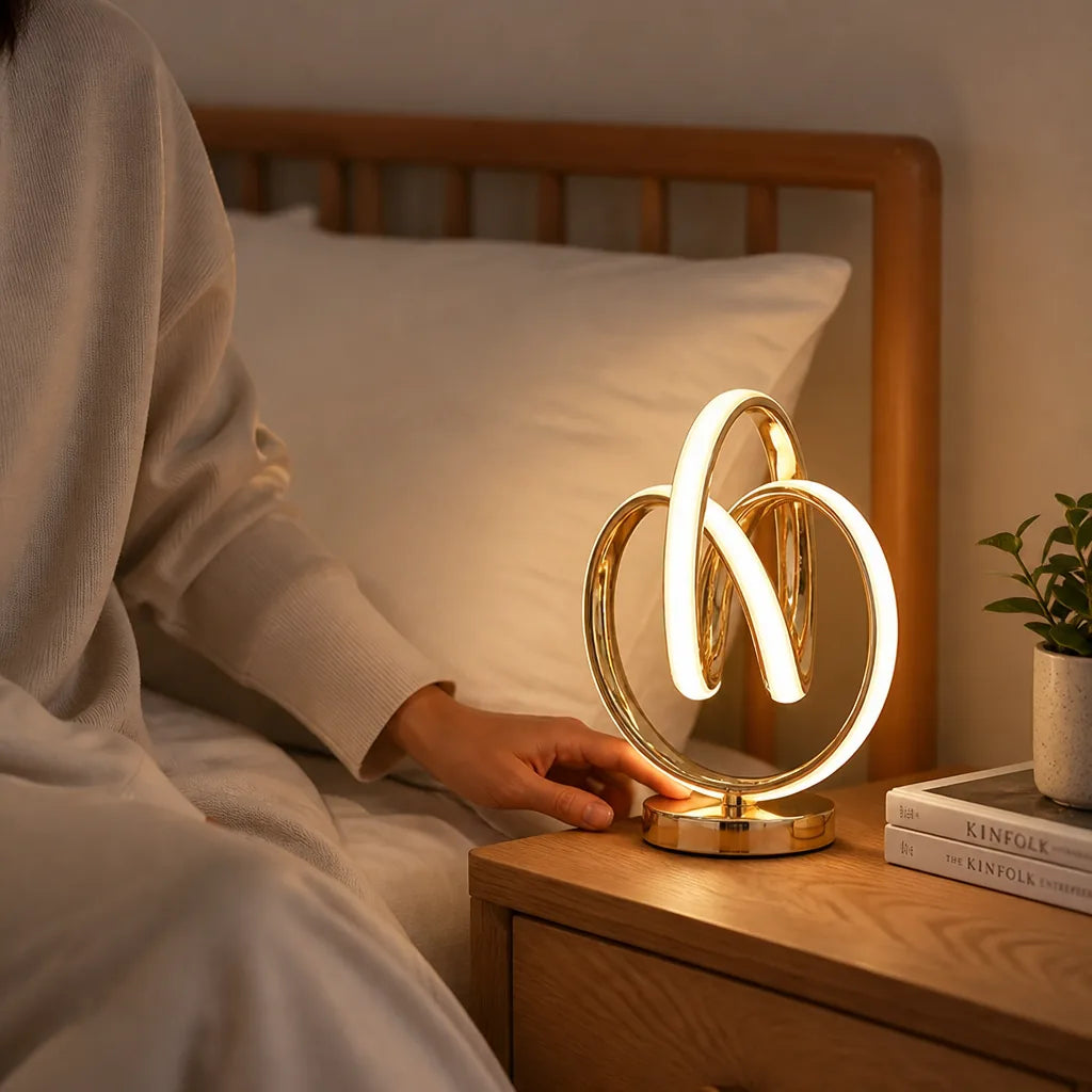 Curved Accent Sculptural Loop Table Lamp (Aluminum & Acrylic, Plug-In LED)