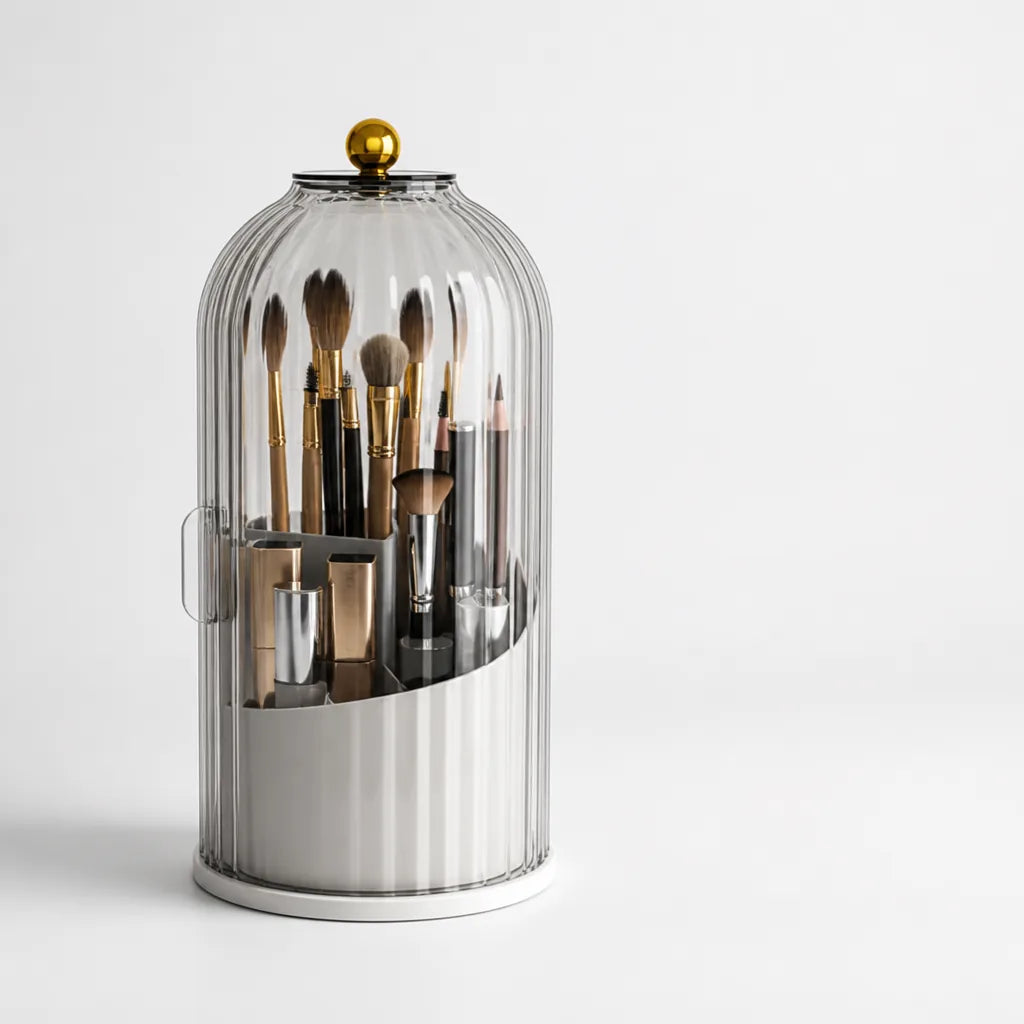 Dustproof Transparent Cover Makeup Brush Organizer (360° Rotating Base)