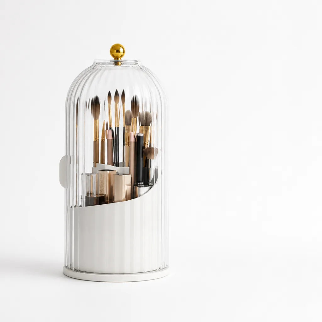 Dustproof Transparent Cover Makeup Brush Organizer (360° Rotating Base)