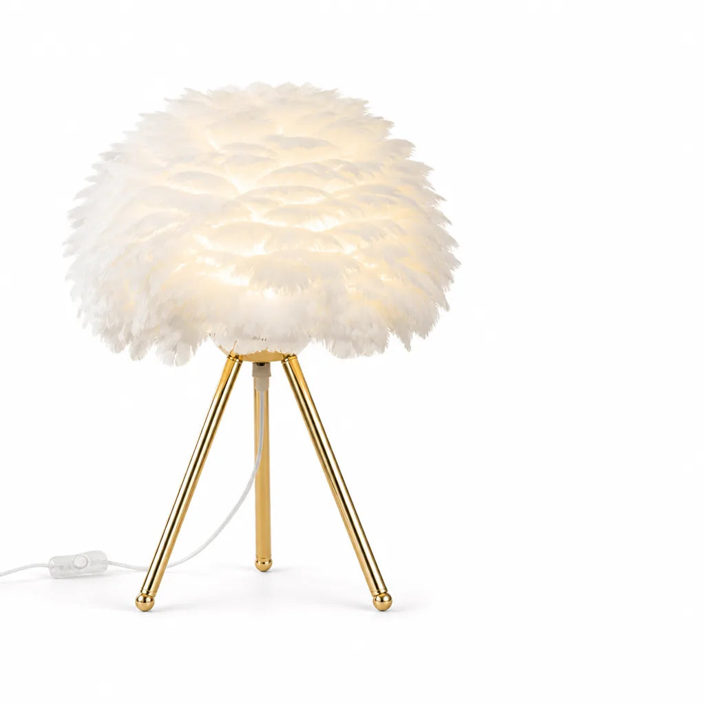 Feather Lampshade Dimmable LED Table Lamp (On-Cord Dimmer)