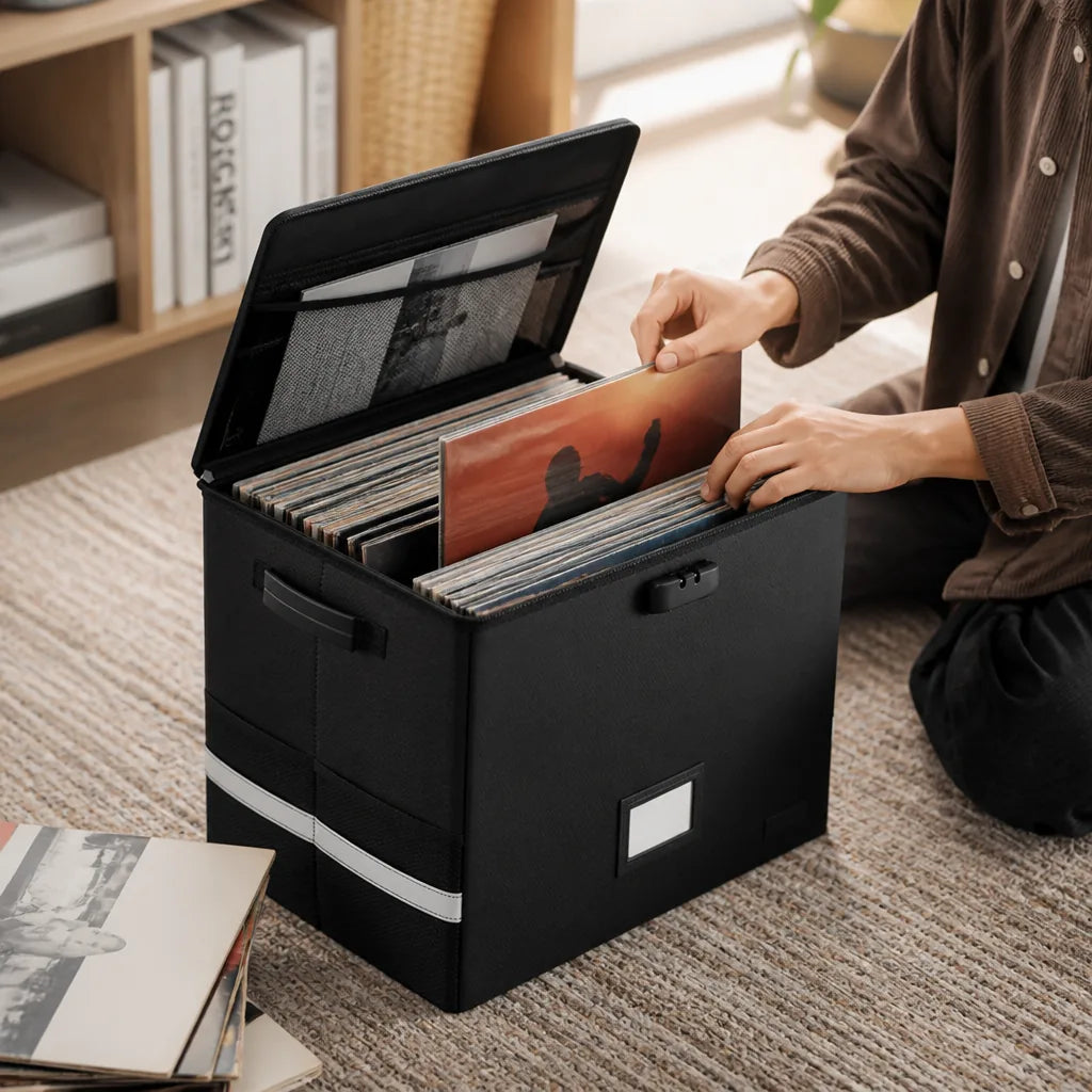 Fireproof And Waterproof Foldable Vertical Record Storage Case (Holds 150+ Vinyl LPs)