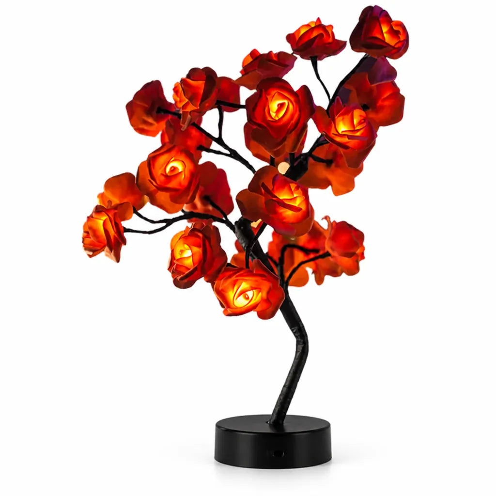 Handcrafted Rose Sculpture Table Lamp (USB Or AA Battery Powered, 18-Inch)