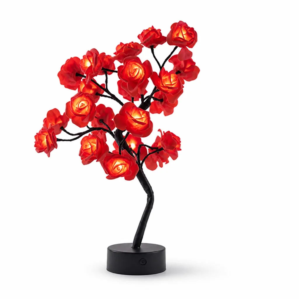 Handcrafted Rose Sculpture Table Lamp (USB Or AA Battery Powered, 18-Inch)