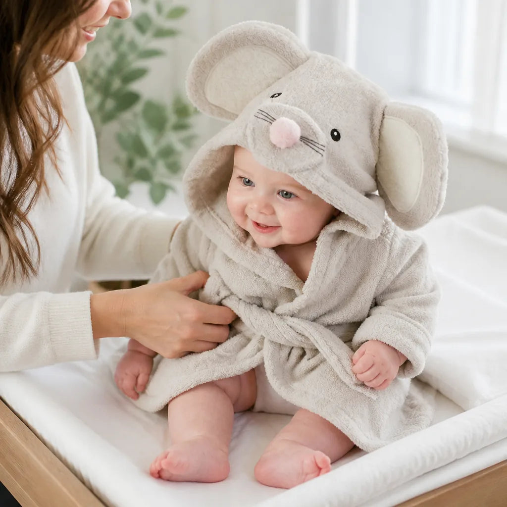 Hooded Animal Design Baby Bathrobe (100% Cotton)