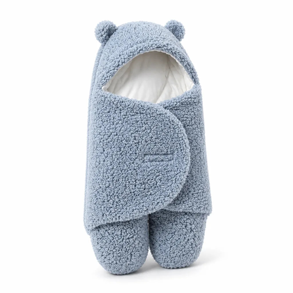 Hooded Newborn Swaddle Wrap (Bear-Ear Hood, Plush Outer & Soft Lining)
