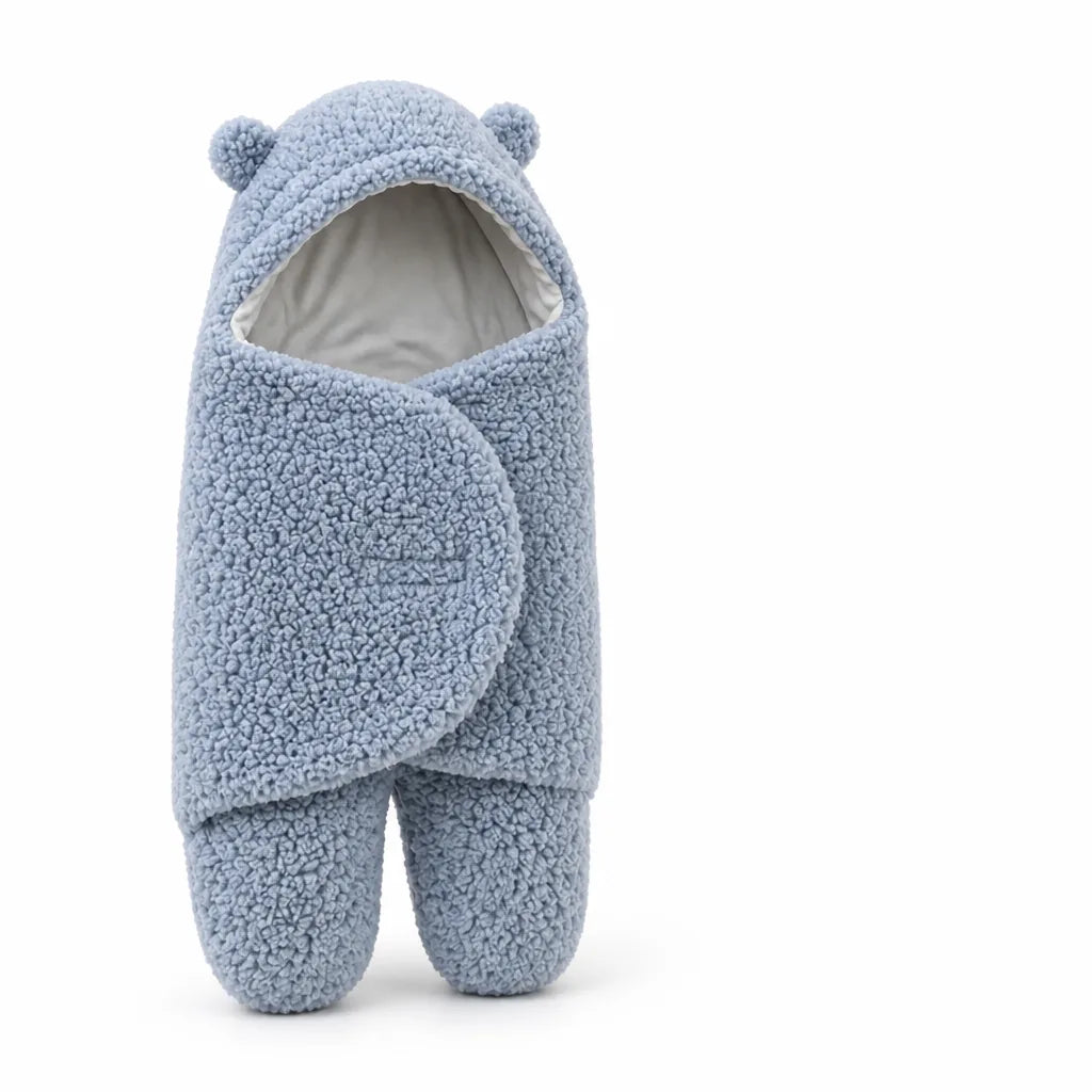 Hooded Newborn Swaddle Wrap (Bear-Ear Hood, Plush Outer & Soft Lining)