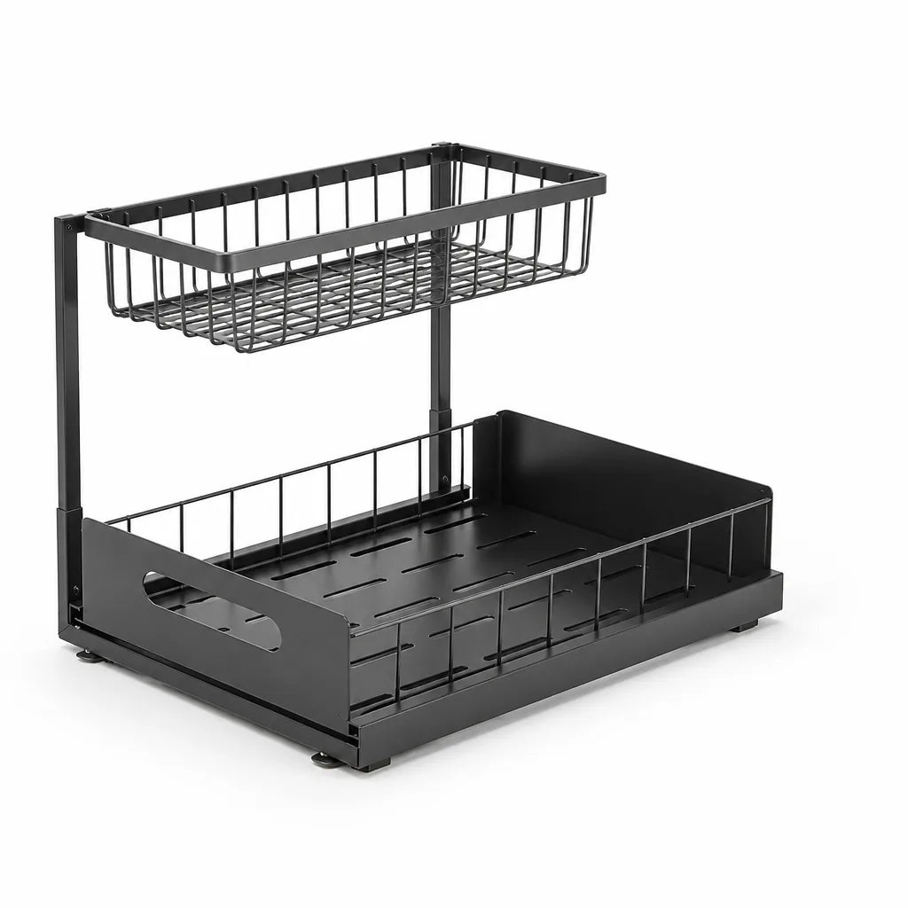 L-Shaped Carbon Steel Pull-Out Under-Sink Organizer (2-Tier)