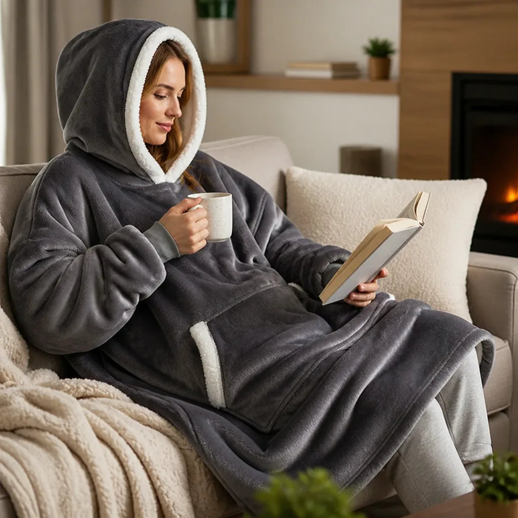 Large Hood, Spacious Front Pockets Hooded Blanket