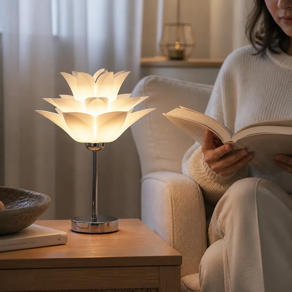 Lotus-Inspired Petal Shade With Soft LED Table Lamp