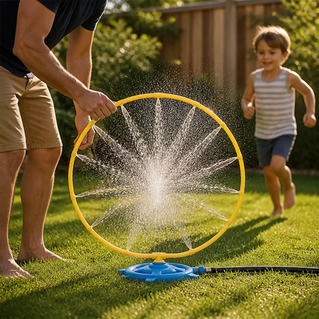 Low-Profile Wide Base Rotating Dual-Ring Play Sprinkler For Kids (360-Degree)