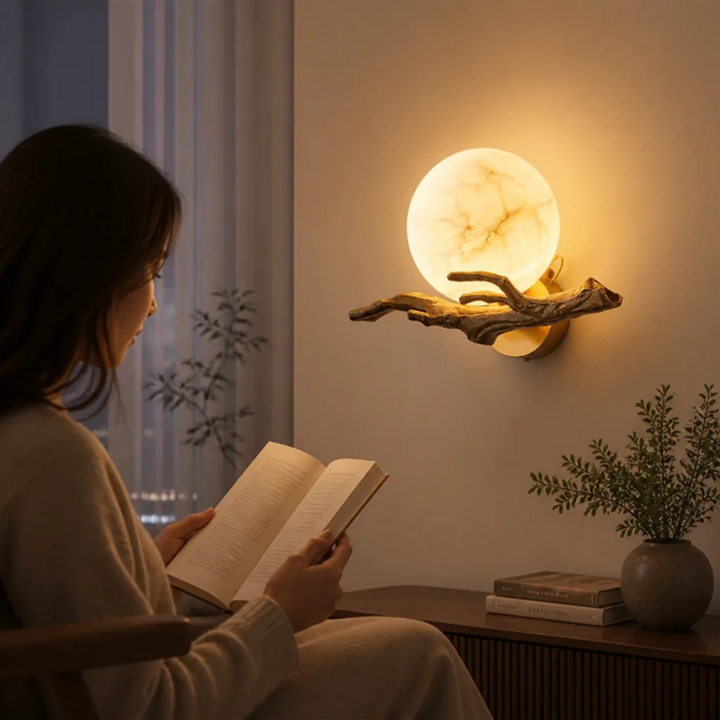 Marble-Look Metal Wall Light With Integrated LED