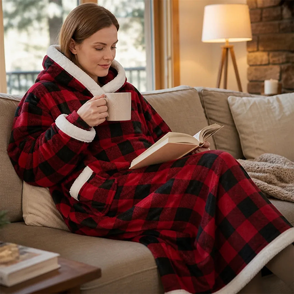 Oversized Full-Length Hooded Blanket with Kangaroo Pocket (Machine Washable)