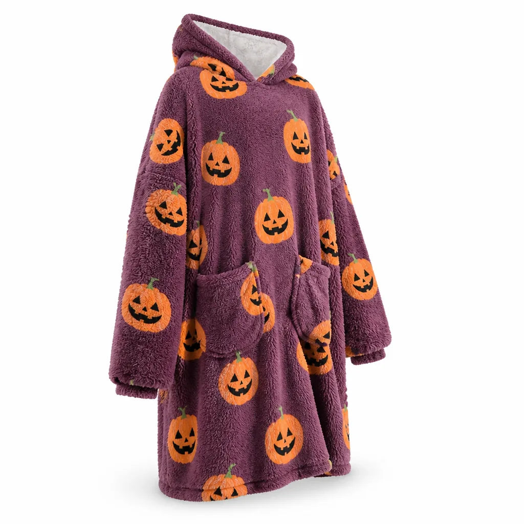 Oversized Halloween Pumpkin Long-Sleeve Hoodie Blanket