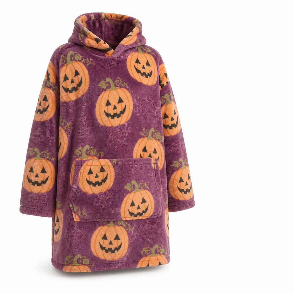 Oversized Halloween Pumpkin Long-Sleeve Hoodie Blanket