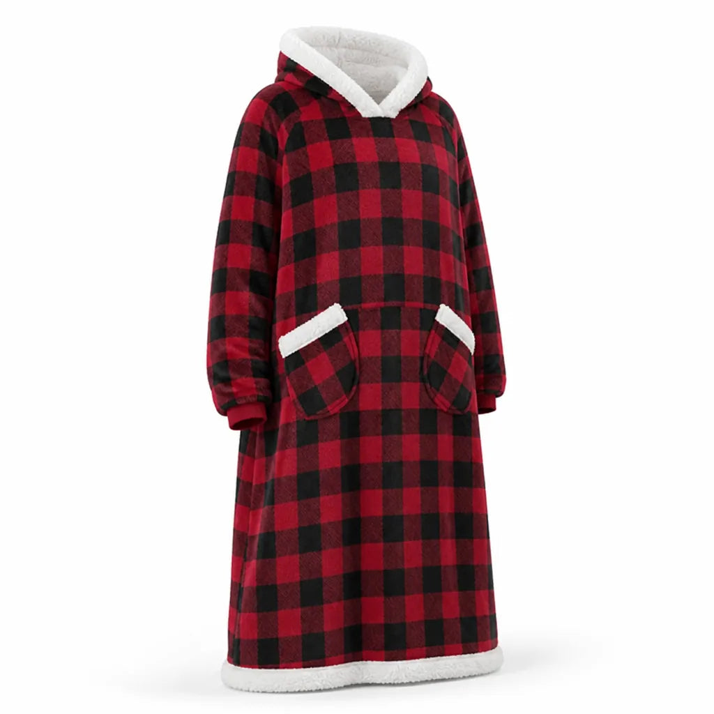 Oversized Long Below-Knee Hooded Blanket with Front Kangaroo Pocket