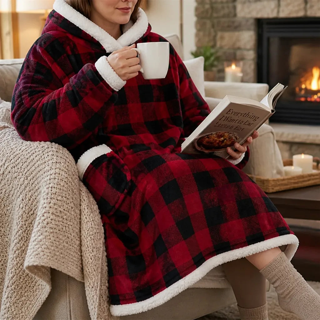 Oversized Long Below-Knee Hooded Blanket with Front Kangaroo Pocket