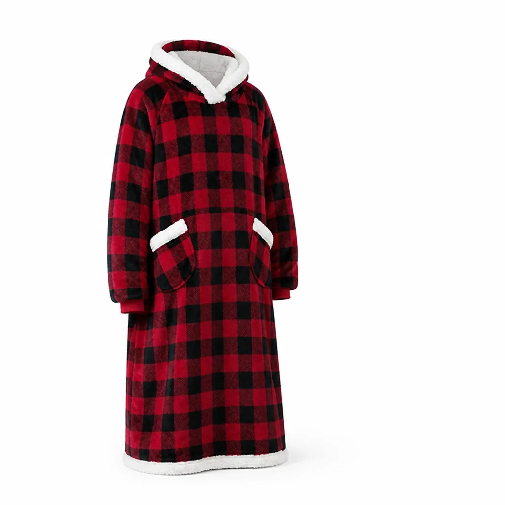 Oversized Long Below-Knee Hooded Blanket with Front Kangaroo Pocket
