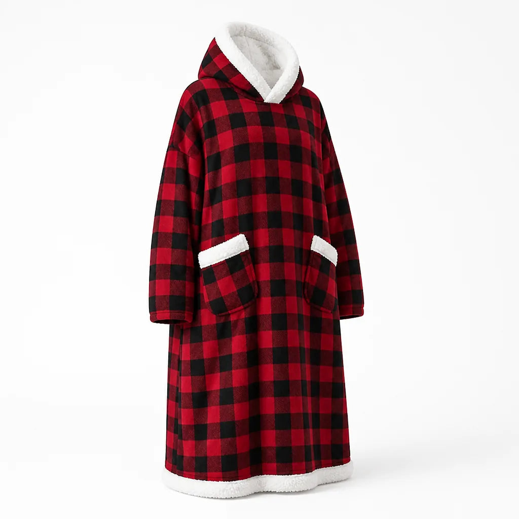 Plush-Lined Oversized Hooded Blanket with Kangaroo Pocket