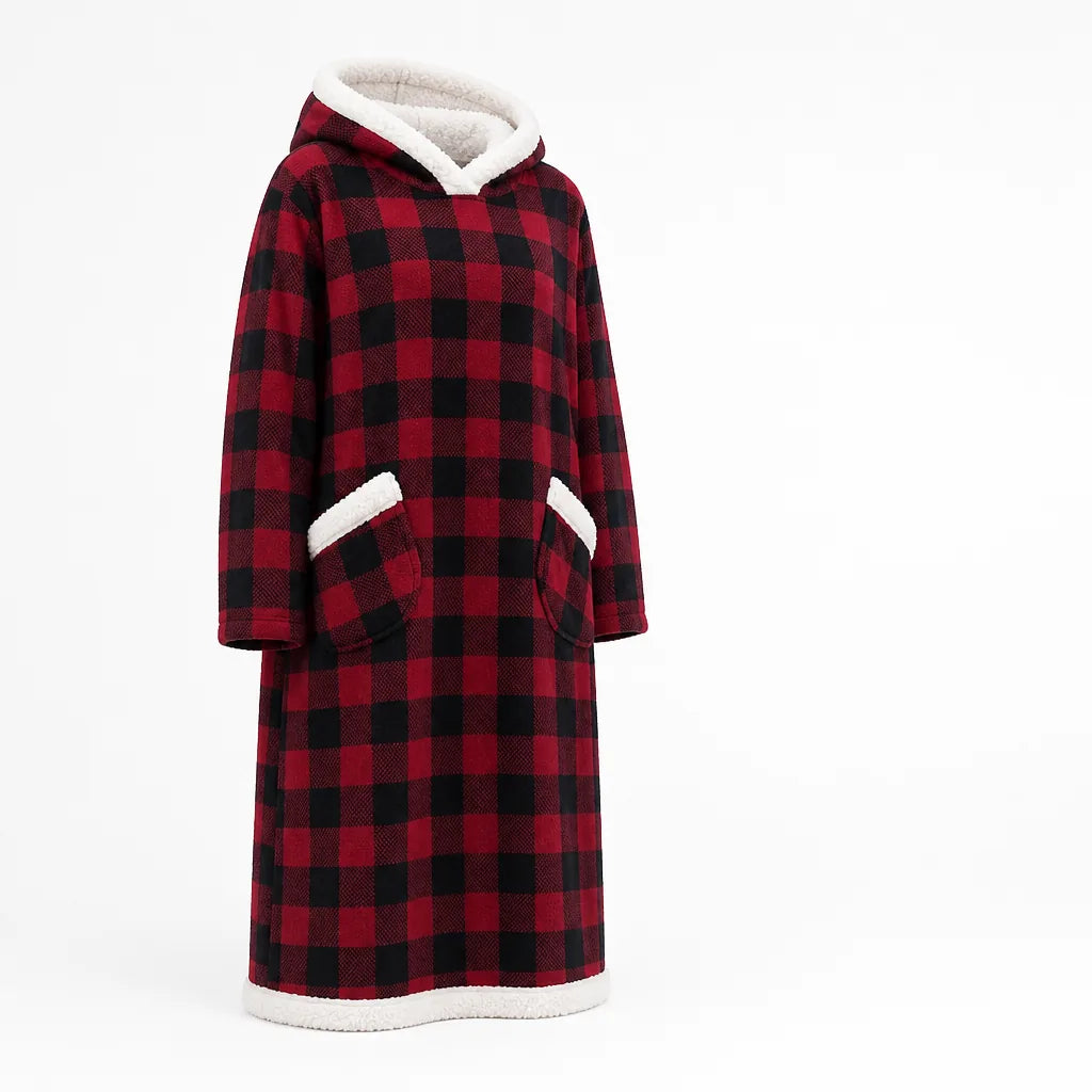 Plush-Lined Oversized Hooded Blanket with Kangaroo Pocket