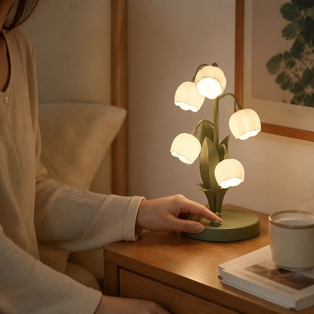 Sculptural Flower Petal Shades Slim Base Table Lamp