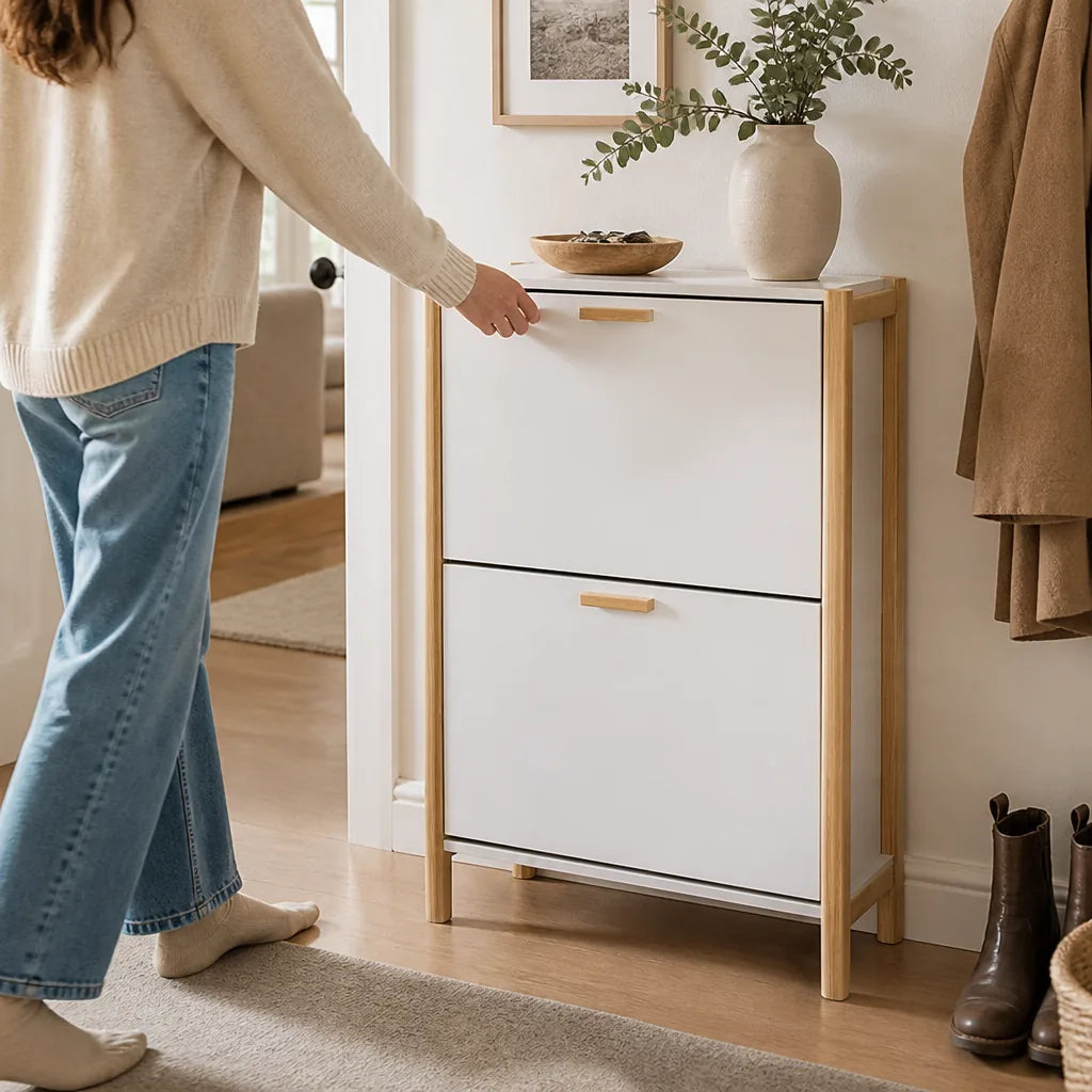 Slim Entryway Shoe Cabinet with Enclosed Doors