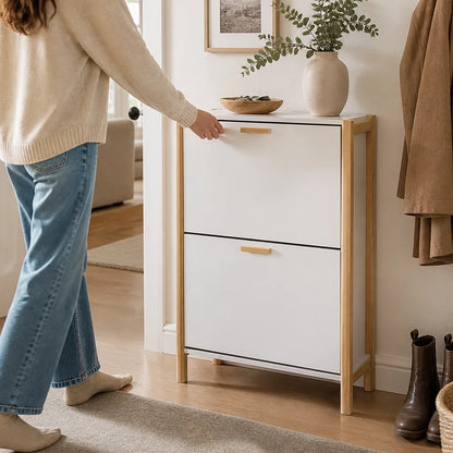 Slim Entryway Shoe Cabinet with Enclosed Doors