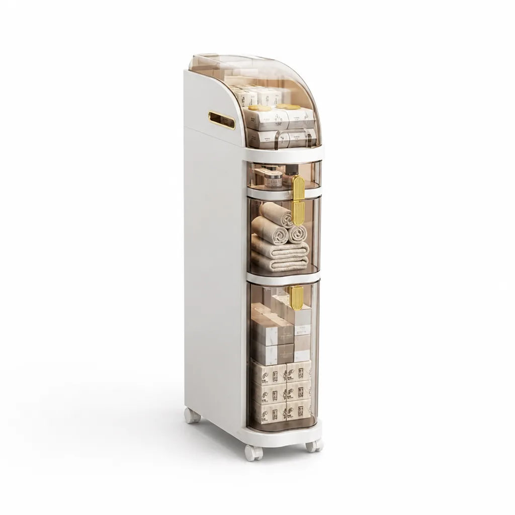 Slim Vertical Waterproof Bathroom Storage Cart with Wheels