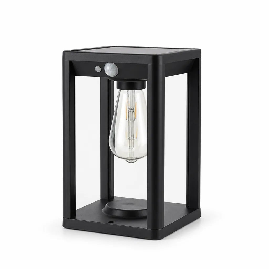 Solar Motion Sensor Pillar-Style Outdoor Lantern (Dimmable Warm LED, Cast Aluminium)