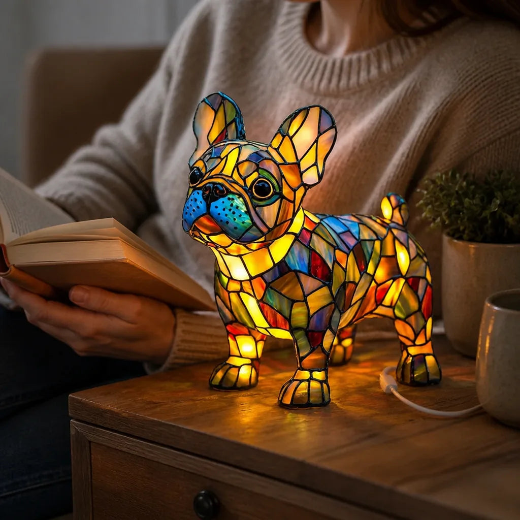 Usb-Powered Tempered Glass Dog Accent Lamp with Silhouette Panels