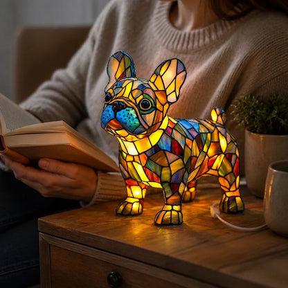 Usb-Powered Tempered Glass Dog Accent Lamp with Silhouette Panels