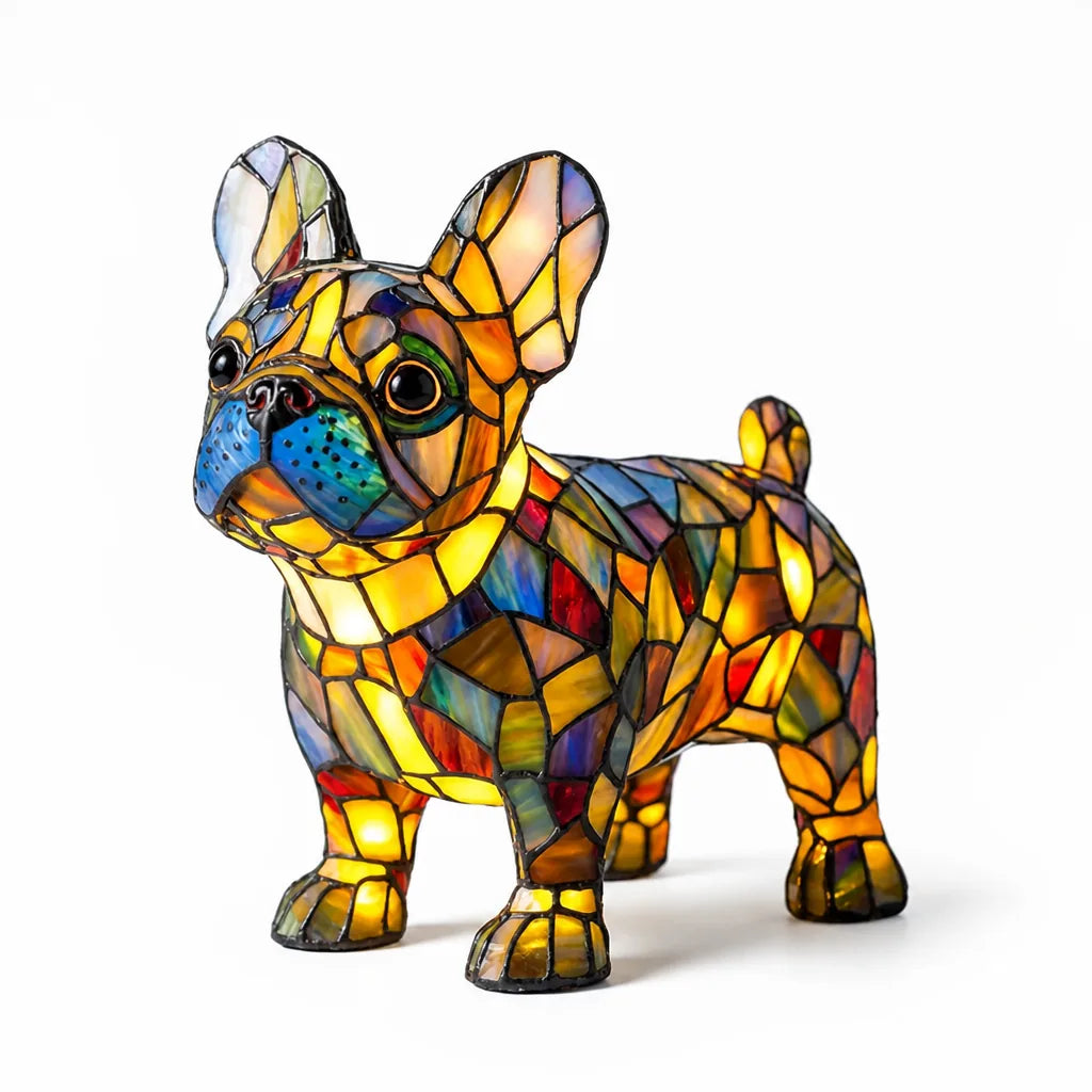 Usb-Powered Tempered Glass Dog Accent Lamp with Silhouette Panels