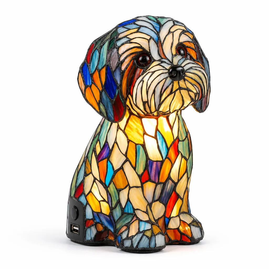 Usb-Powered Tempered Glass Dog Accent Lamp with Silhouette Panels