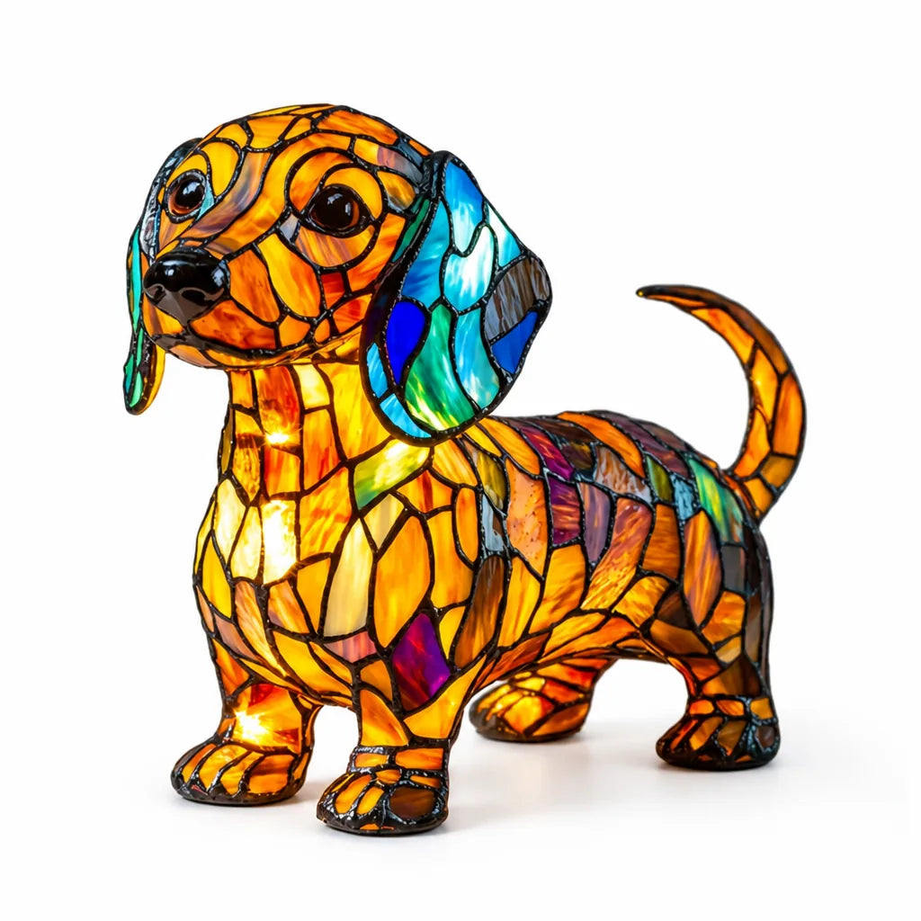 Usb-Powered Tempered Glass Dog Accent Lamp with Silhouette Panels