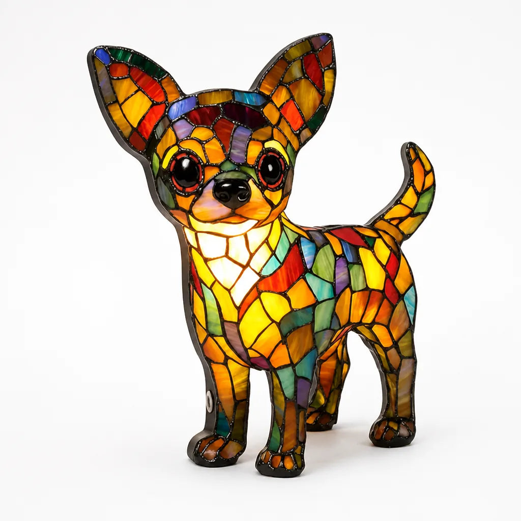 Usb-Powered Tempered Glass Dog Accent Lamp with Silhouette Panels
