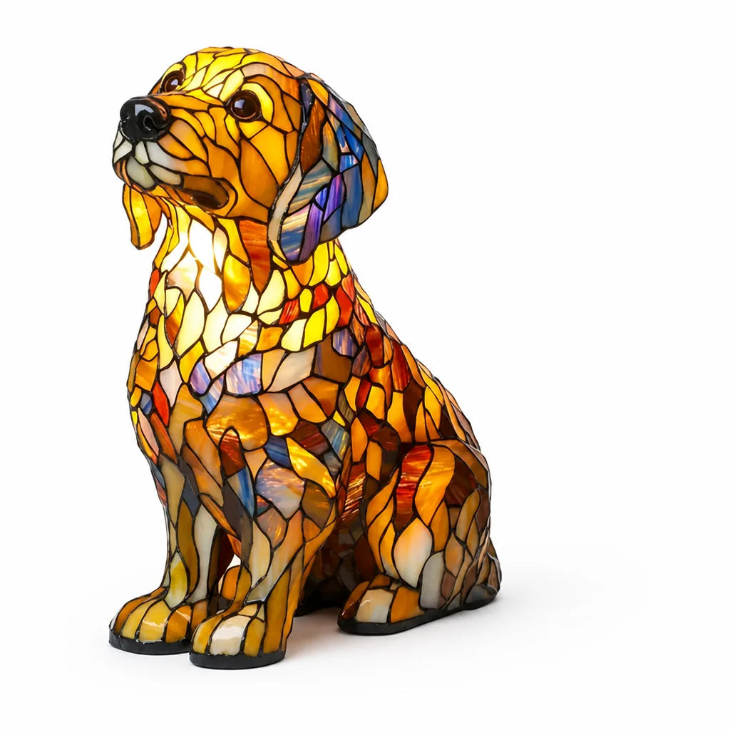 Usb-Powered Tempered Glass Dog Accent Lamp with Silhouette Panels