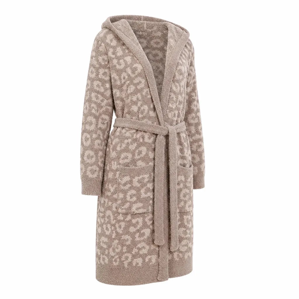 Women's Hooded Leopard Bathrobe With Pockets (One Size)