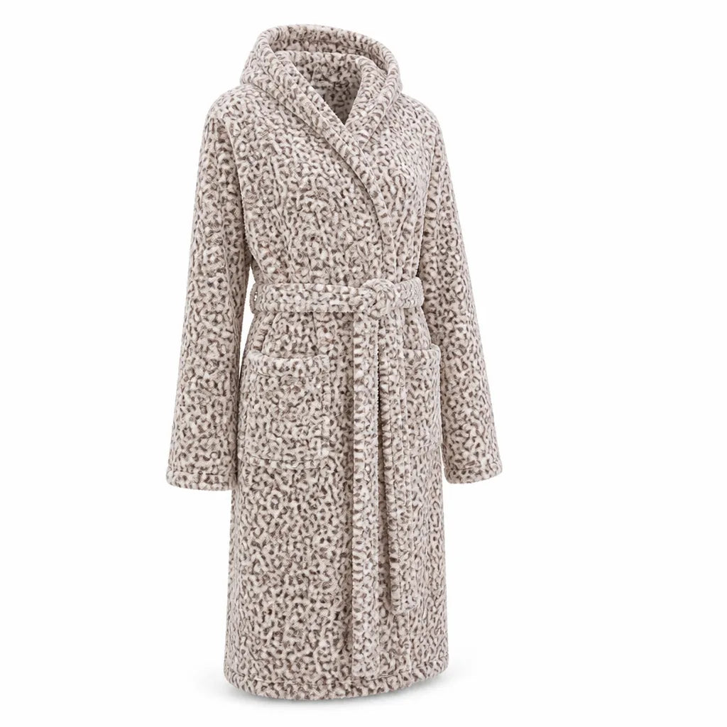 Women's Hooded Leopard Bathrobe With Pockets (One Size)